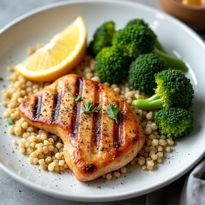 Grilled Chicken Breast with Quinoa and Roasted Broccoli