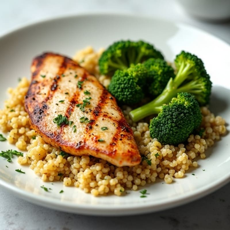 Grilled Chicken Breast with Quinoa and Roasted Broccoli