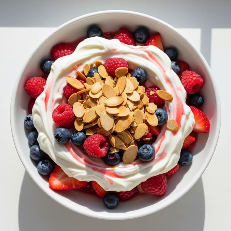 Greek Yogurt Protein Parfait with Mixed Berries and Almonds