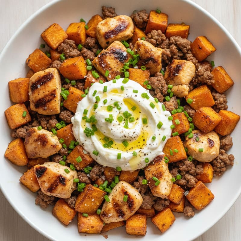 Chicken and Beef Sweet Potato Bowl