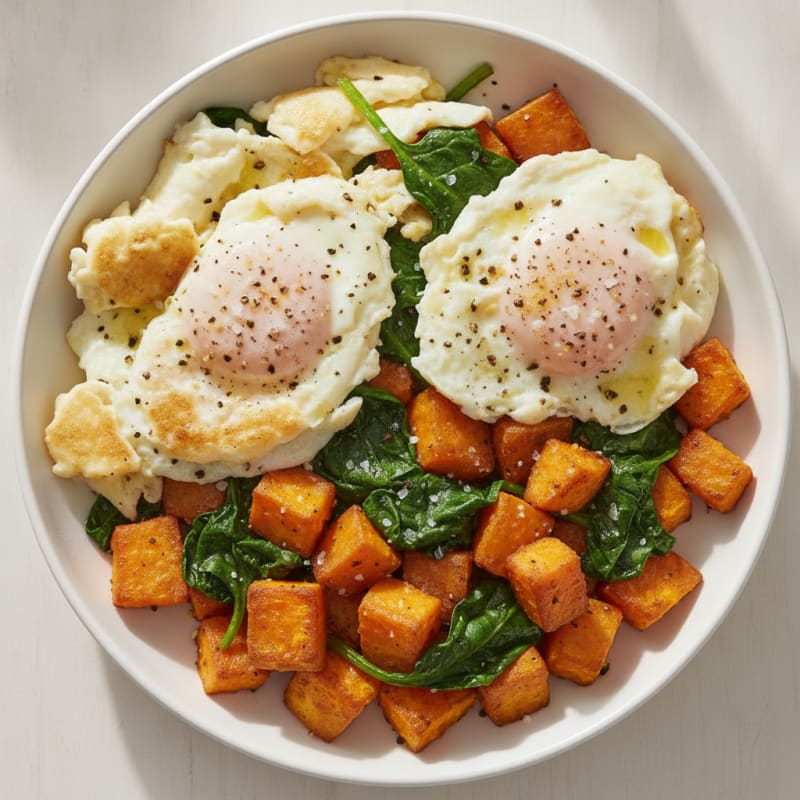 Scrambled Eggs with Roasted Sweet Potatoes