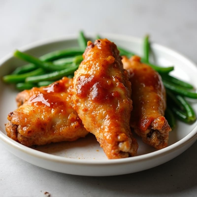 Crispy Baked Honey Garlic Chicken Wings with Roasted Green Beans