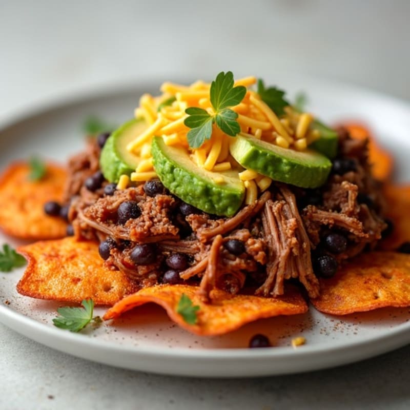 Smoky Pulled Pork Crispy Sweet Potato Nachos