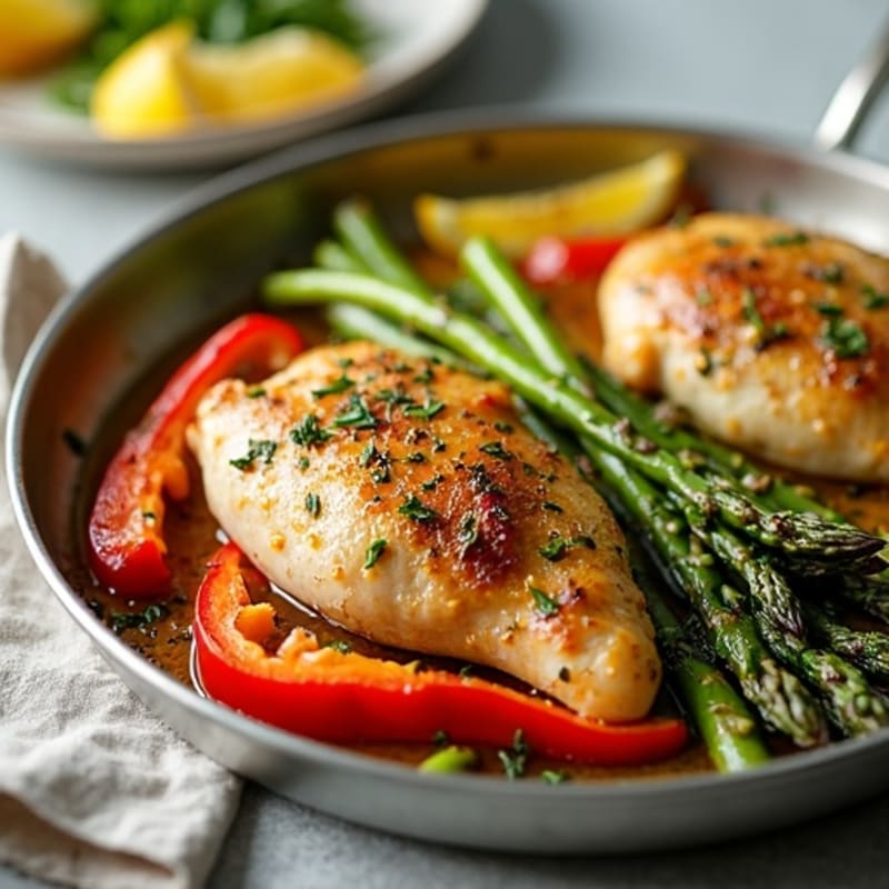 Sheet Pan Lemon Herb Roasted Chicken with Crispy Asparagus and Bell Peppers