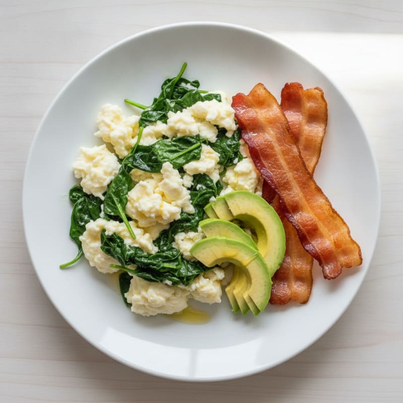 Egg White and Spinach Scramble with Turkey Bacon
