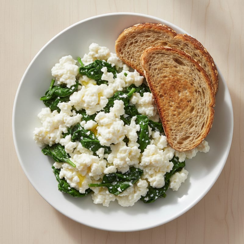 Egg White and Spinach Scramble with Cottage Cheese