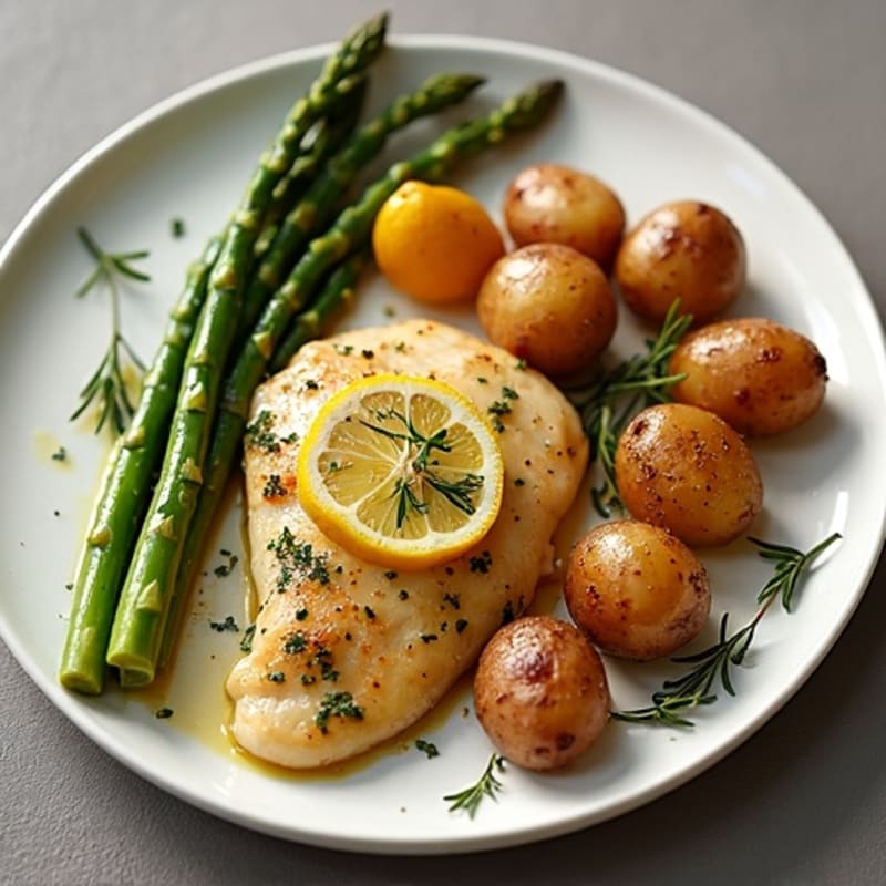 Sheet Pan Lemon Herb Chicken and Crispy Asparagus with Roasted Baby Potatoes
