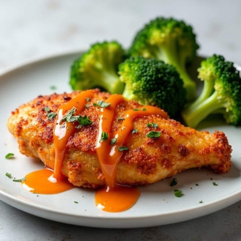 Crispy Baked Chicken with Spicy-Sweet Garlic-Ginger Sauce and Steamed Broccoli