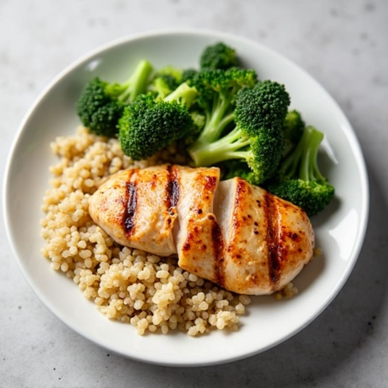 Grilled Chicken Breast with Quinoa and Steamed Broccoli