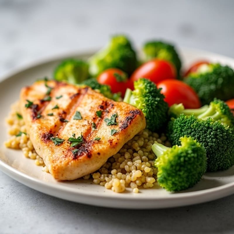Grilled Chicken Breast with Quinoa and Roasted Broccoli