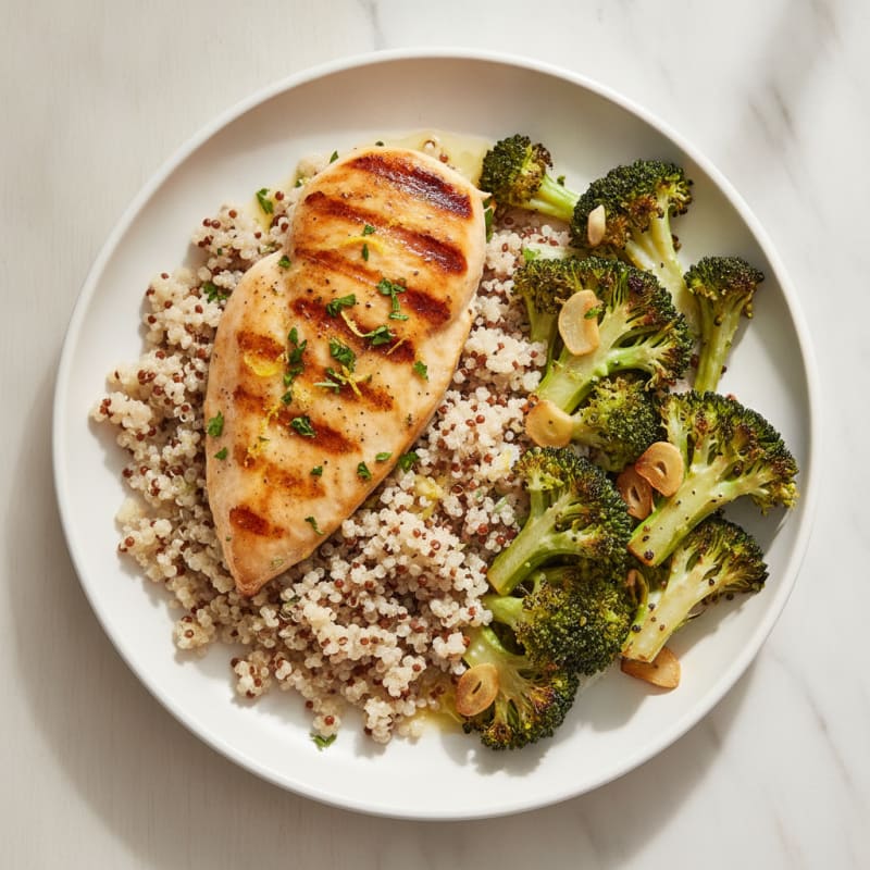 Grilled Chicken Breast with Quinoa and Roasted Broccoli