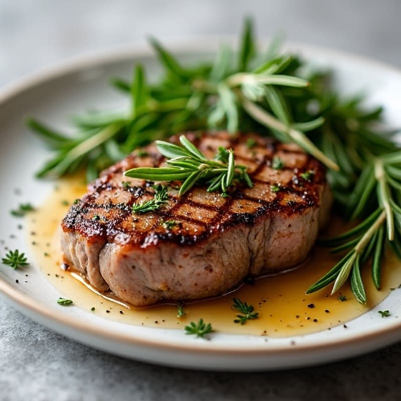 Herb-Crusted Pan Seared Steak with Roasted Garlic