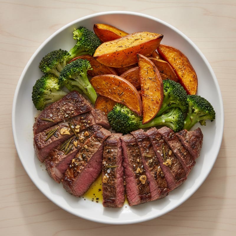 Pan-Seared Sirloin with Roasted Sweet Potatoes