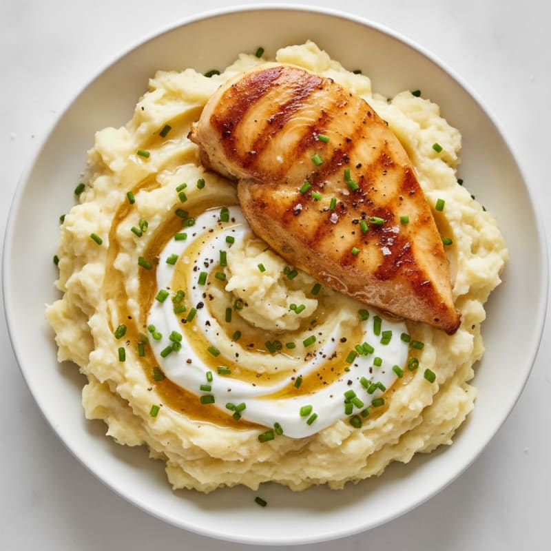 Buttery Garlic Mashed Potatoes with Seared Chicken
