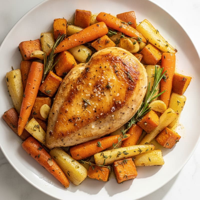 Garlic Herb Roasted Chicken with Root Vegetables