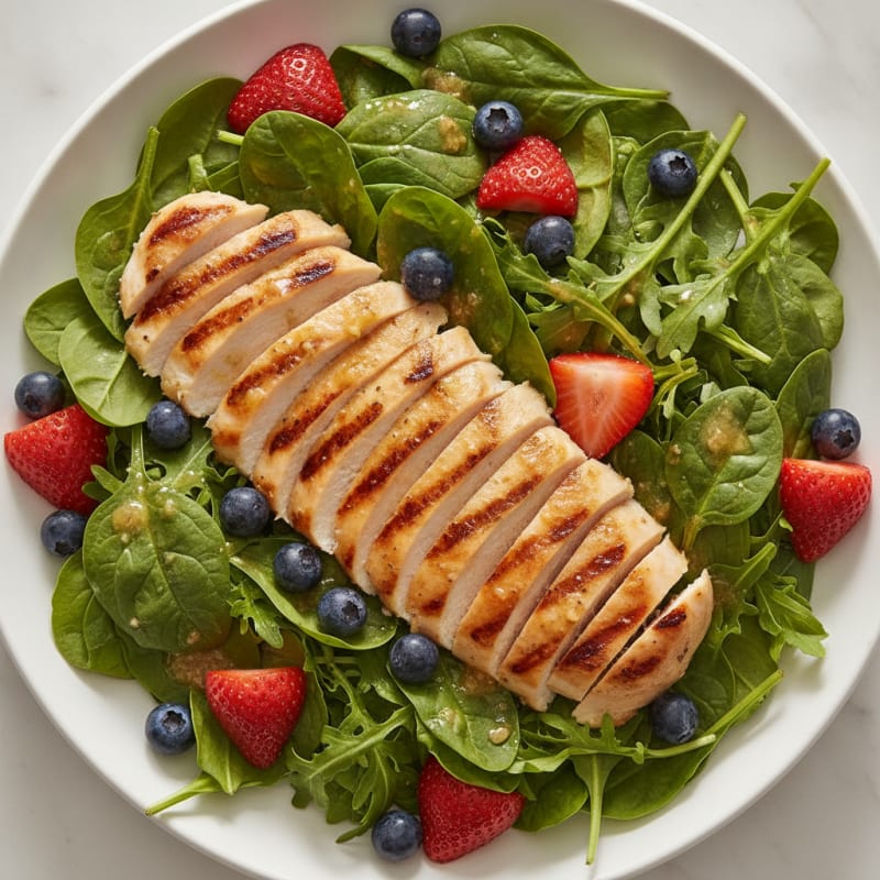 Citrus-Garlic Grilled Chicken Salad with Mixed Greens and Fresh Berries