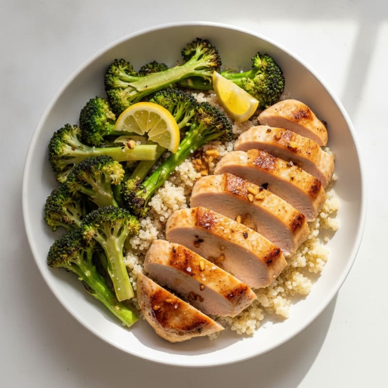 Seared Turkey Breast with Roasted Broccoli and Quinoa