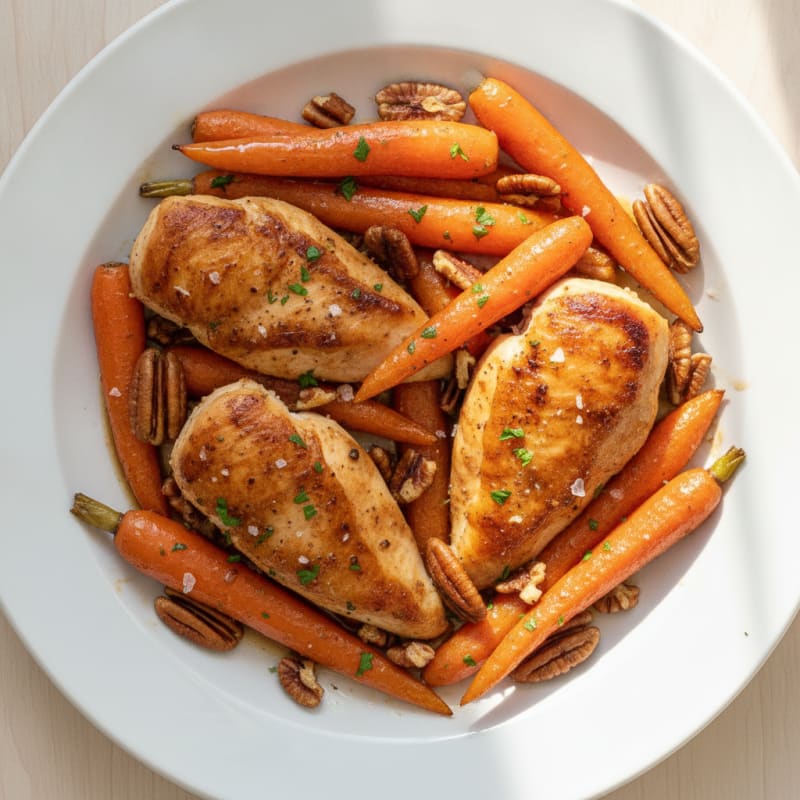 Maple-Glazed Roasted Carrots and Chicken with Pecans