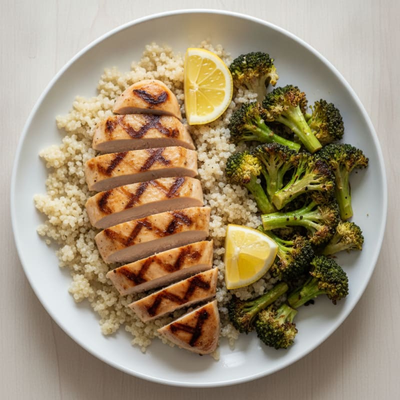 Grilled Chicken Breast with Quinoa and Roasted Broccoli