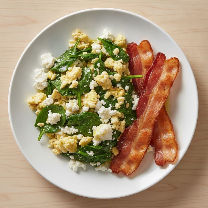 Cottage Cheese Scramble with Spinach and Turkey Bacon