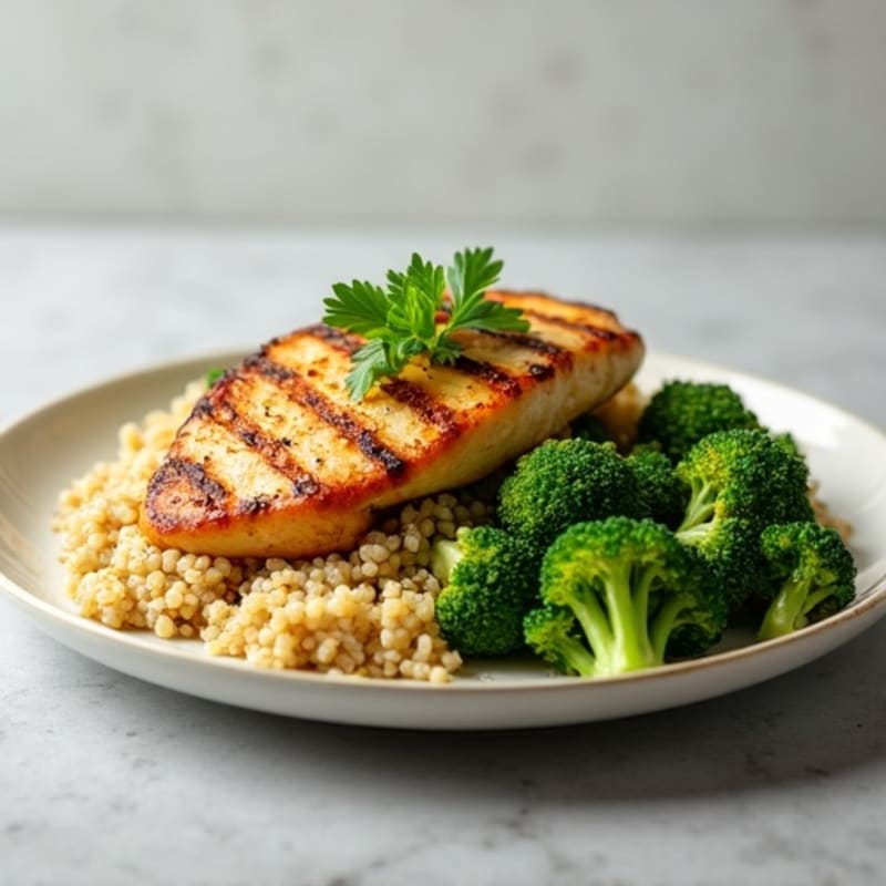 Grilled Chicken Breast with Quinoa and Roasted Broccoli