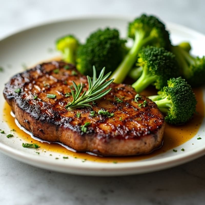 Garlic Herb Pan-Seared Steak with Crispy Roasted Broccoli