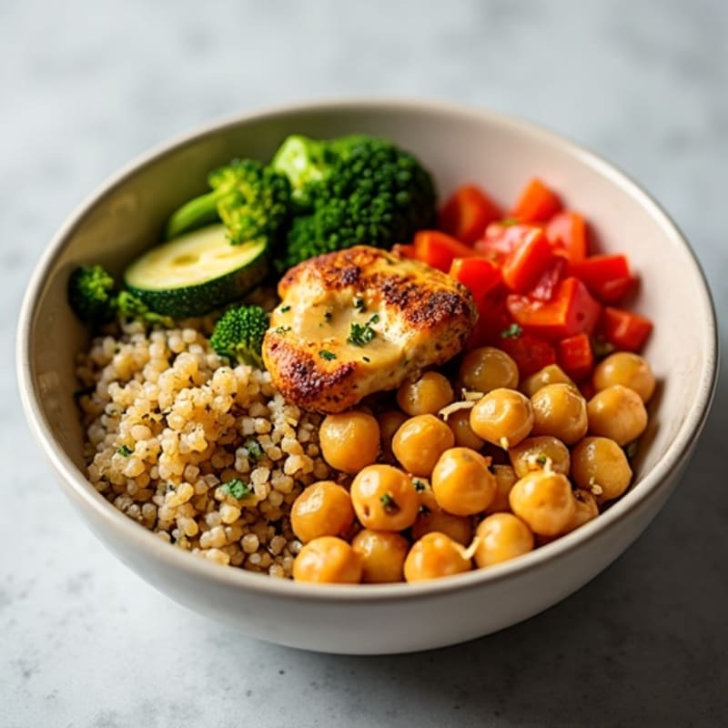 Crispy Chickpea and Roasted Vegetable Buddha Bowl with Creamy Tahini Dressing