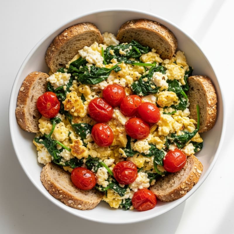 Cottage Cheese Scramble with Spinach and Cherry Tomatoes