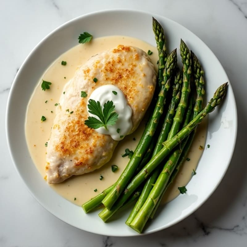 Creamy Garlic Chicken with Roasted Asparagus