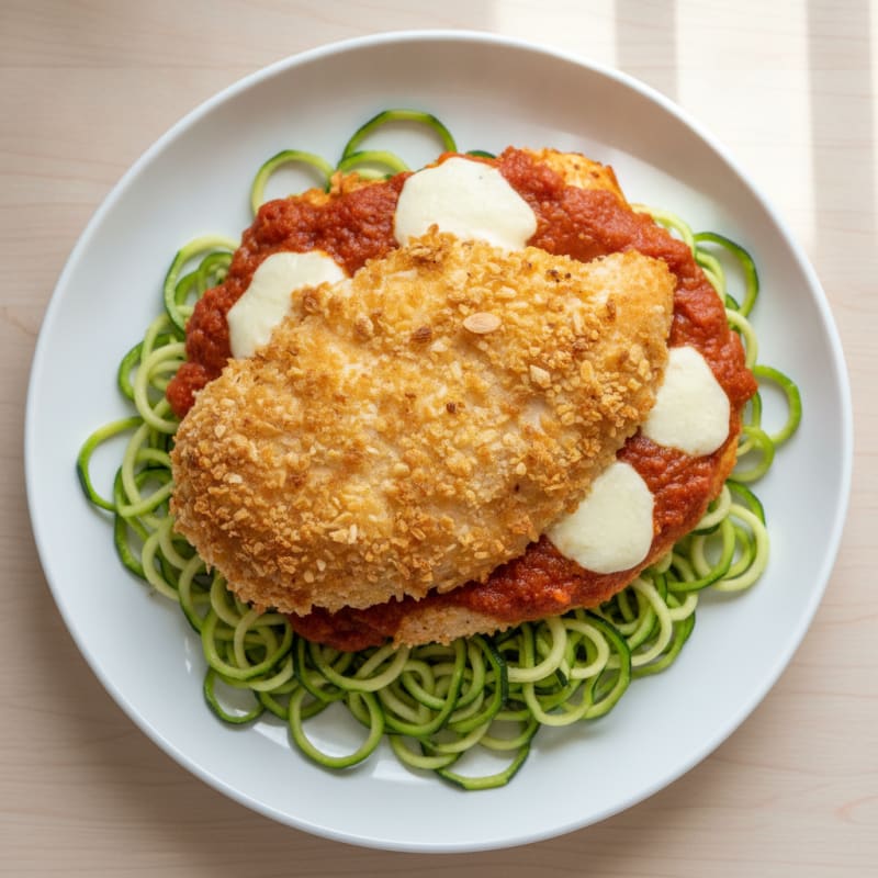 Crispy Chicken Parmesan with Zucchini Noodles