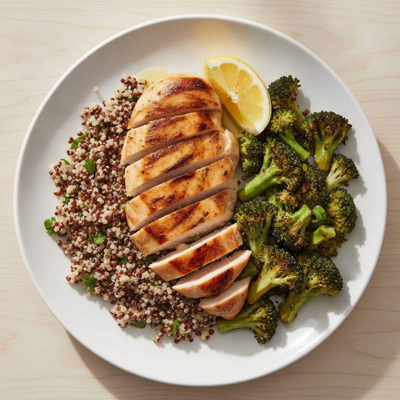 Grilled Chicken Breast with Quinoa and Roasted Broccoli