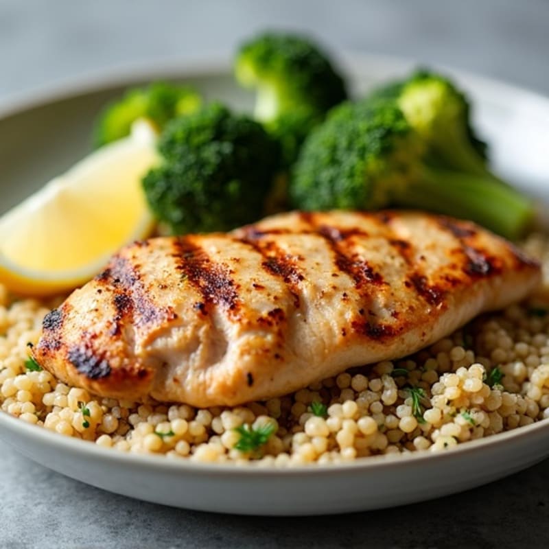 Grilled Chicken Breast with Quinoa and Roasted Broccoli