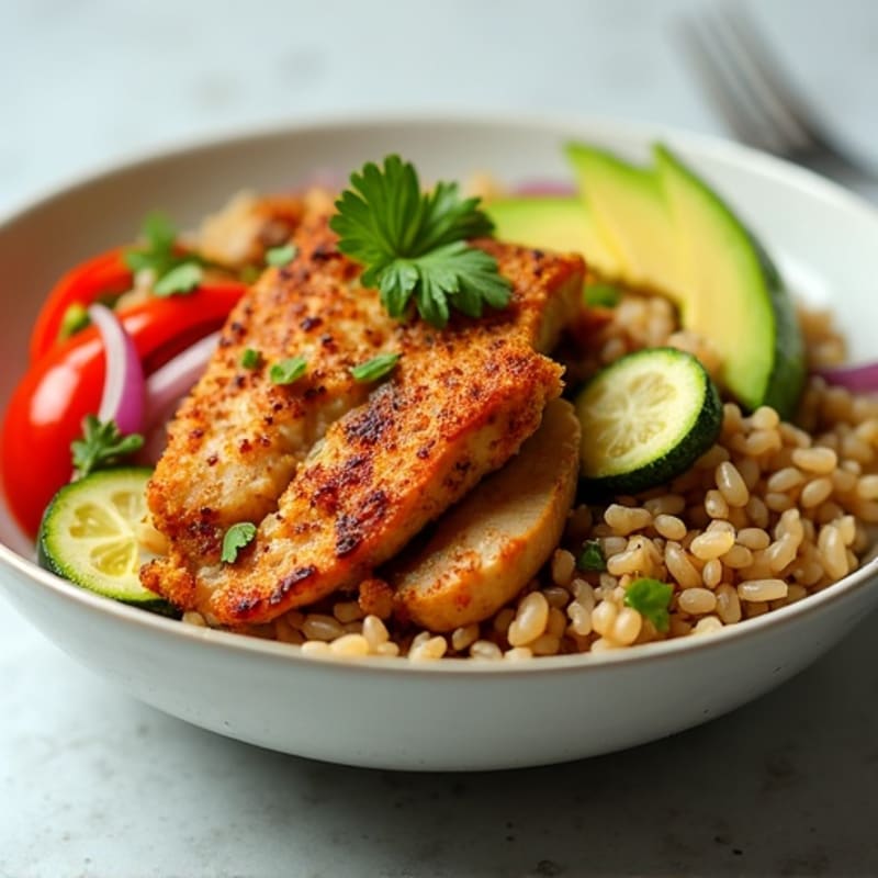 Chipotle Lime Chicken Burrito Bowl with Roasted Veggies
