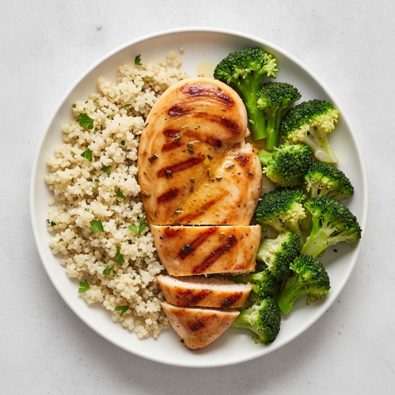 Grilled Chicken Breast with Quinoa and Steamed Broccoli