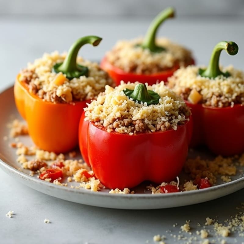 Lean Ground Beef and Turkey Stuffed Bell Peppers with Crispy Parmesan Topping