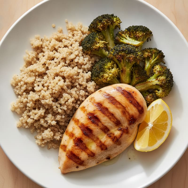 Grilled Chicken Breast with Roasted Broccoli and Quinoa