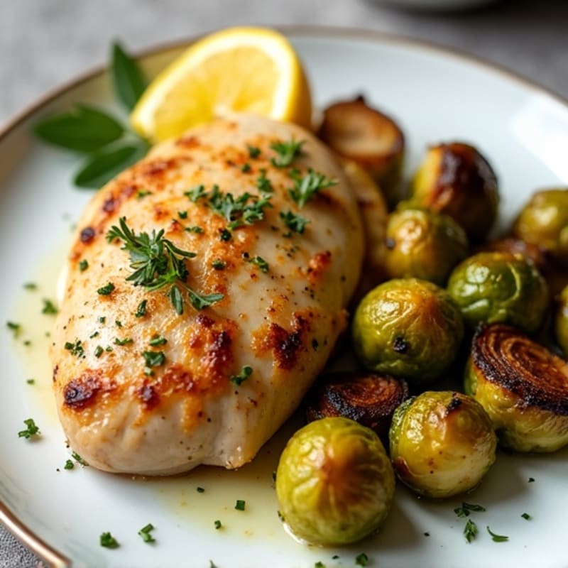 Lemon Herb Roasted Chicken with Crispy Brussels Sprouts