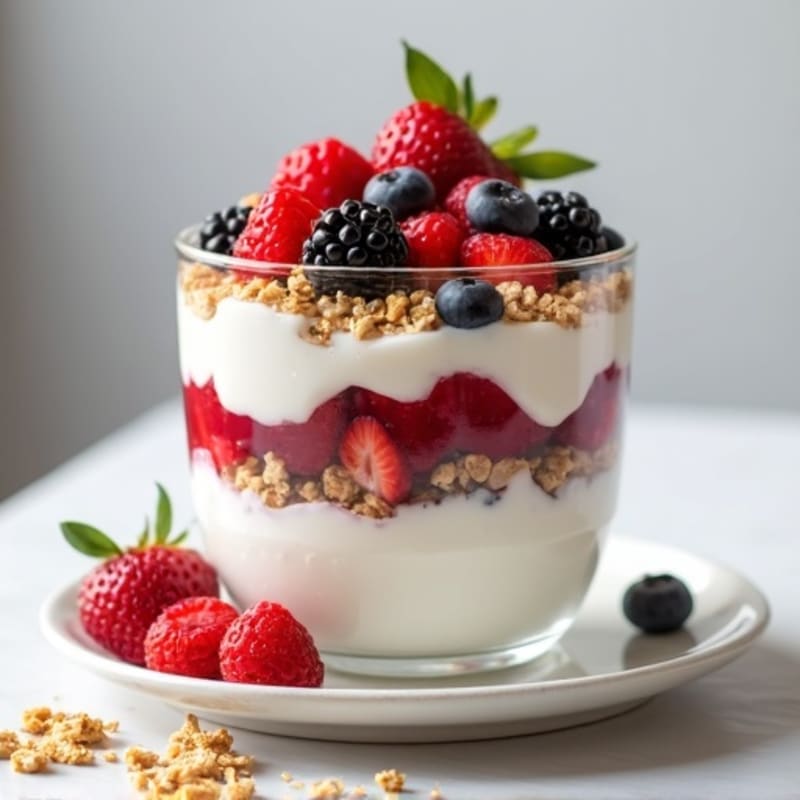 Creamy Greek Yogurt Parfait with Almond Butter and Mixed Berries