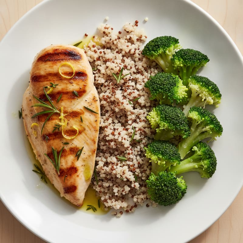 Grilled Chicken Breast with Quinoa and Steamed Broccoli