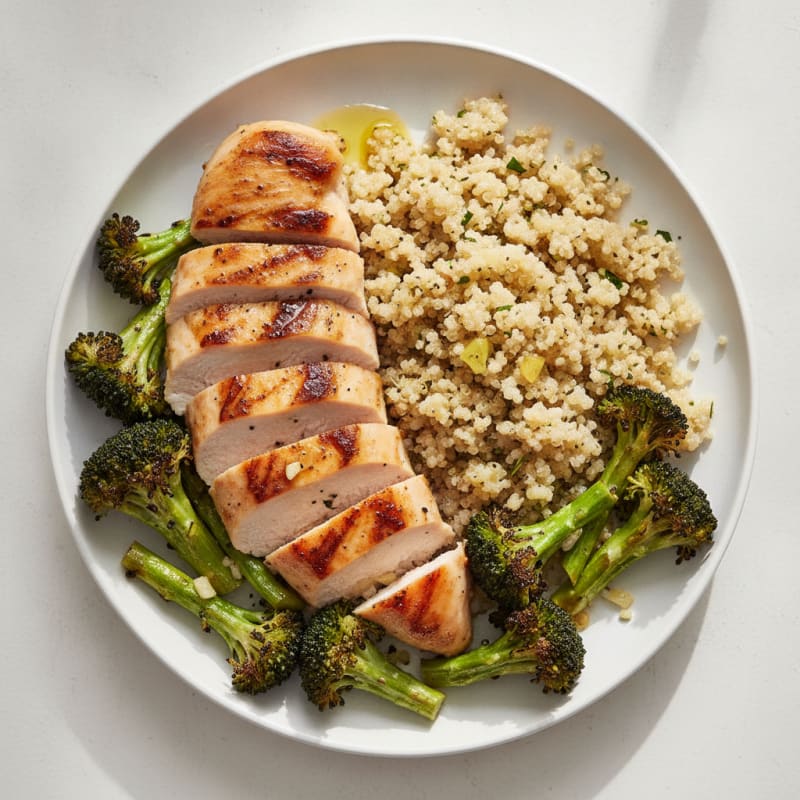Grilled Chicken Breast with Quinoa and Roasted Broccoli
