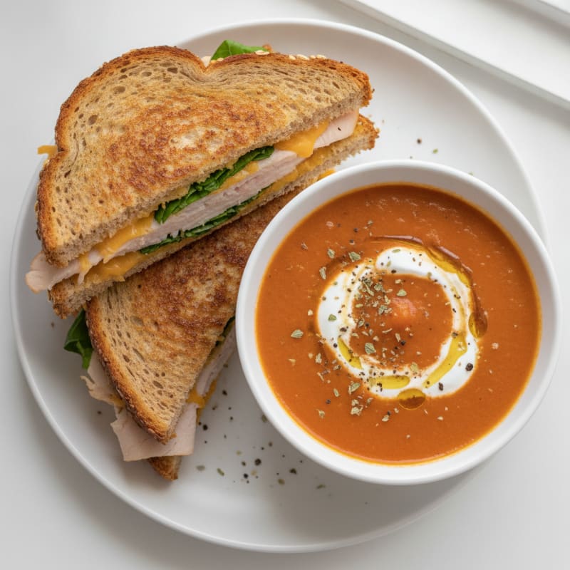 Triple-Decker Grilled Cheese with Tomato Soup