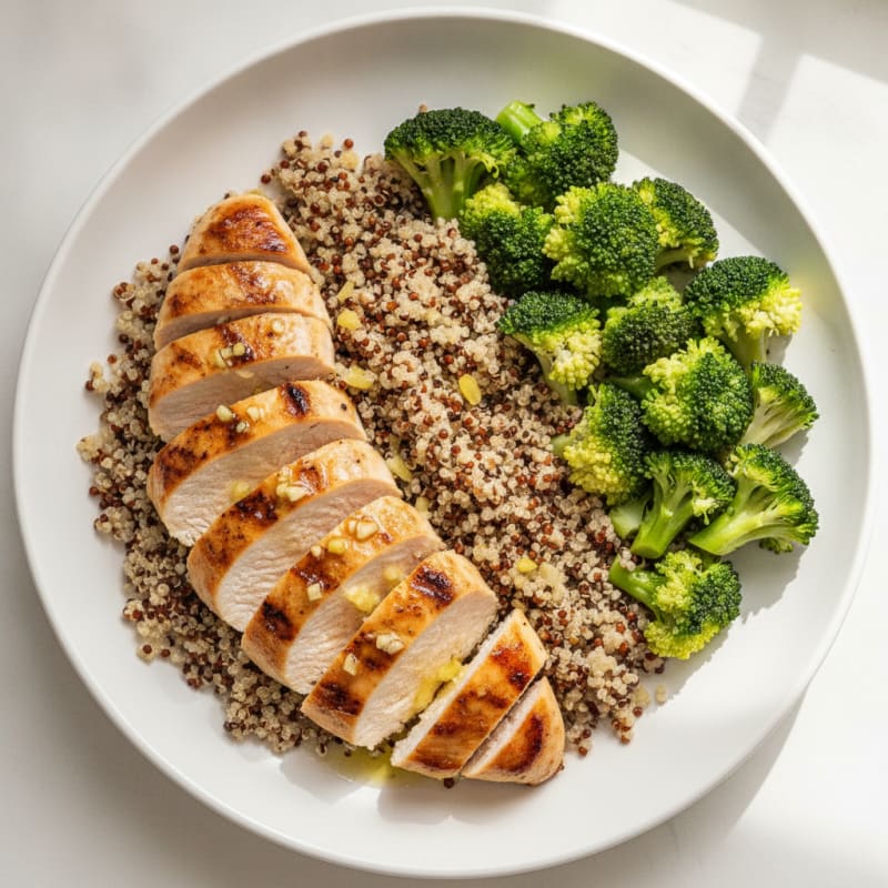 Grilled Chicken Breast with Quinoa and Steamed Broccoli