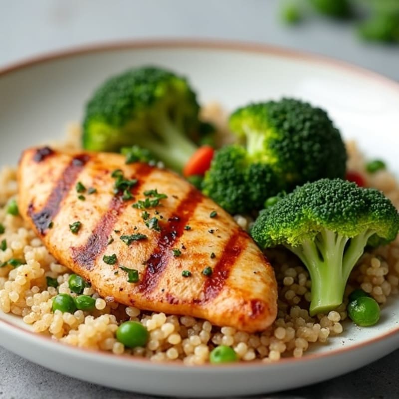 Grilled Chicken Breast with Roasted Broccoli and Quinoa