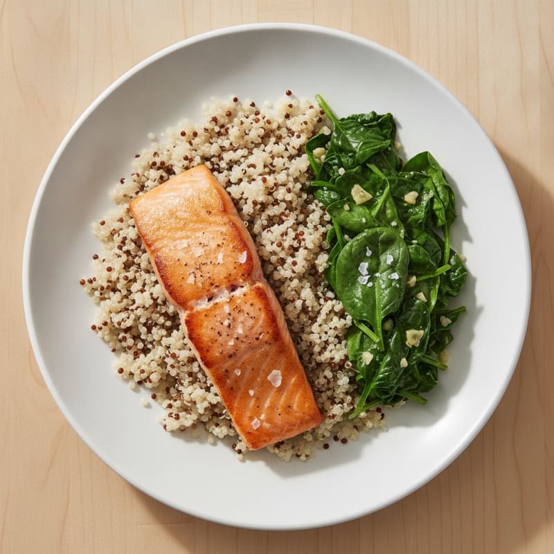 Seared Salmon Fillet with Garlic Spinach and Quinoa