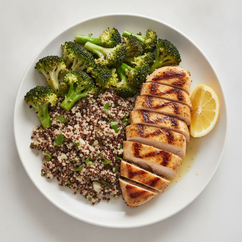 Grilled Chicken Breast with Quinoa and Steamed Broccoli