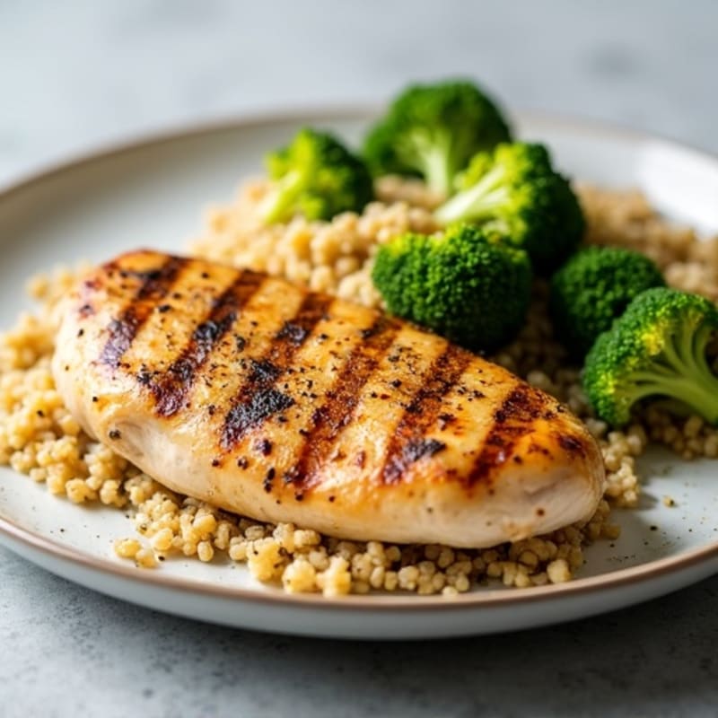 Grilled Chicken Breast with Quinoa and Roasted Broccoli