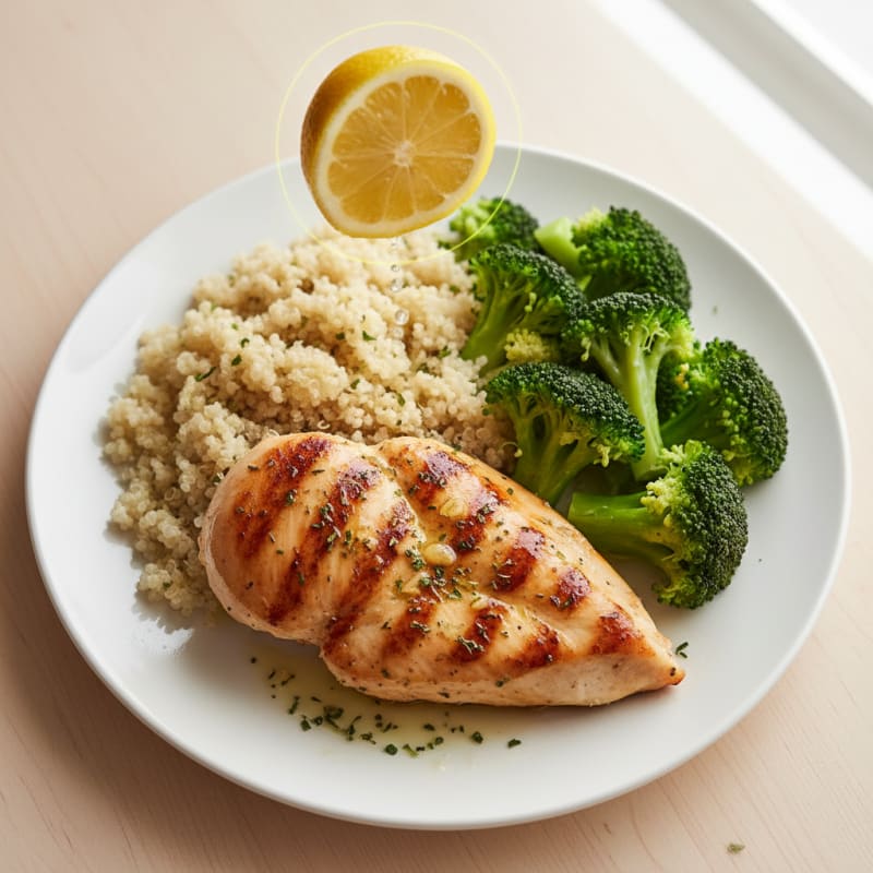Grilled Chicken Breast with Quinoa and Steamed Broccoli