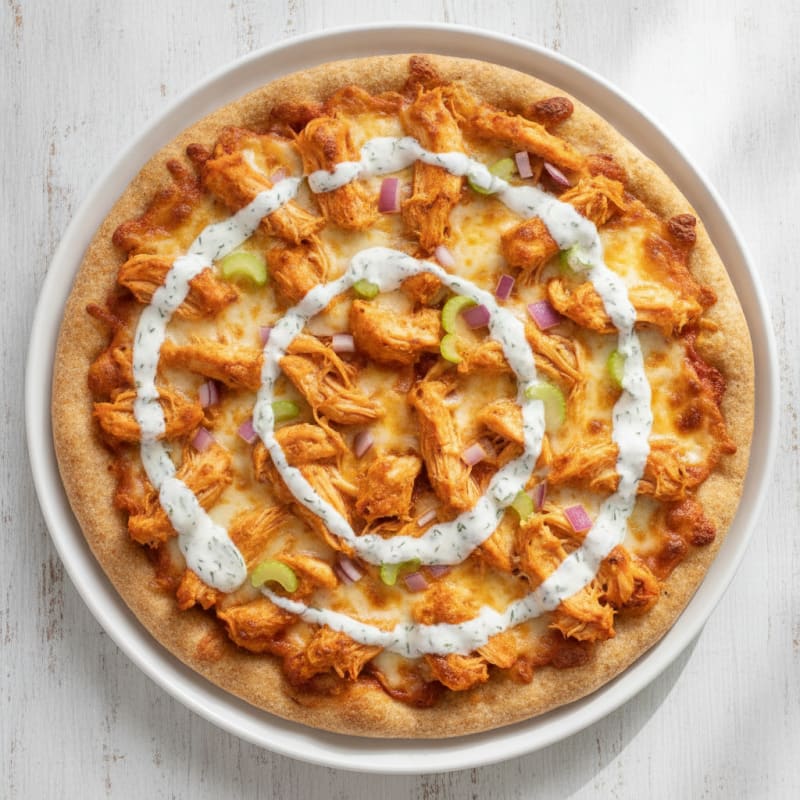 Buffalo Chicken Pizza with Ranch Drizzle
