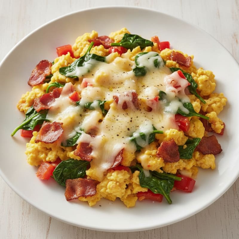 Cheesy Bacon and Spinach Scramble