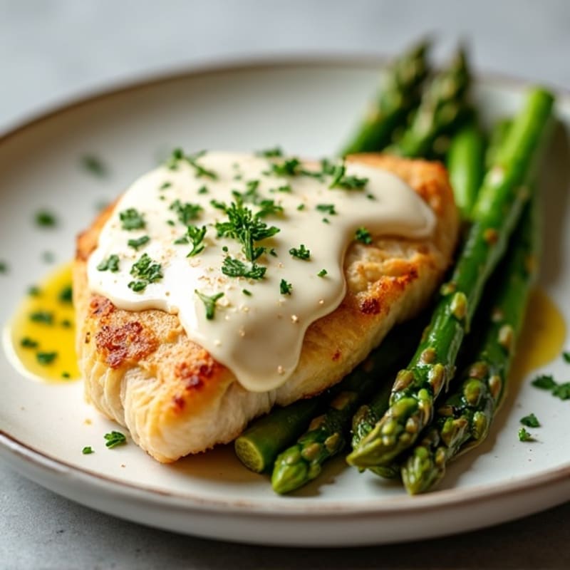 Creamy Garlic Parmesan Chicken with Roasted Asparagus